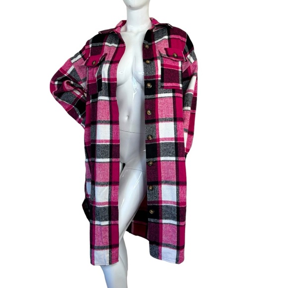 Miss Sparkling boutique shacket flannel long jacket fuchsia pink Barbie chic L - Picture 7 of 14